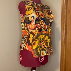 J.Crew sleeveless top. Ruffle front flowers pattern, no labels, polyester feel.